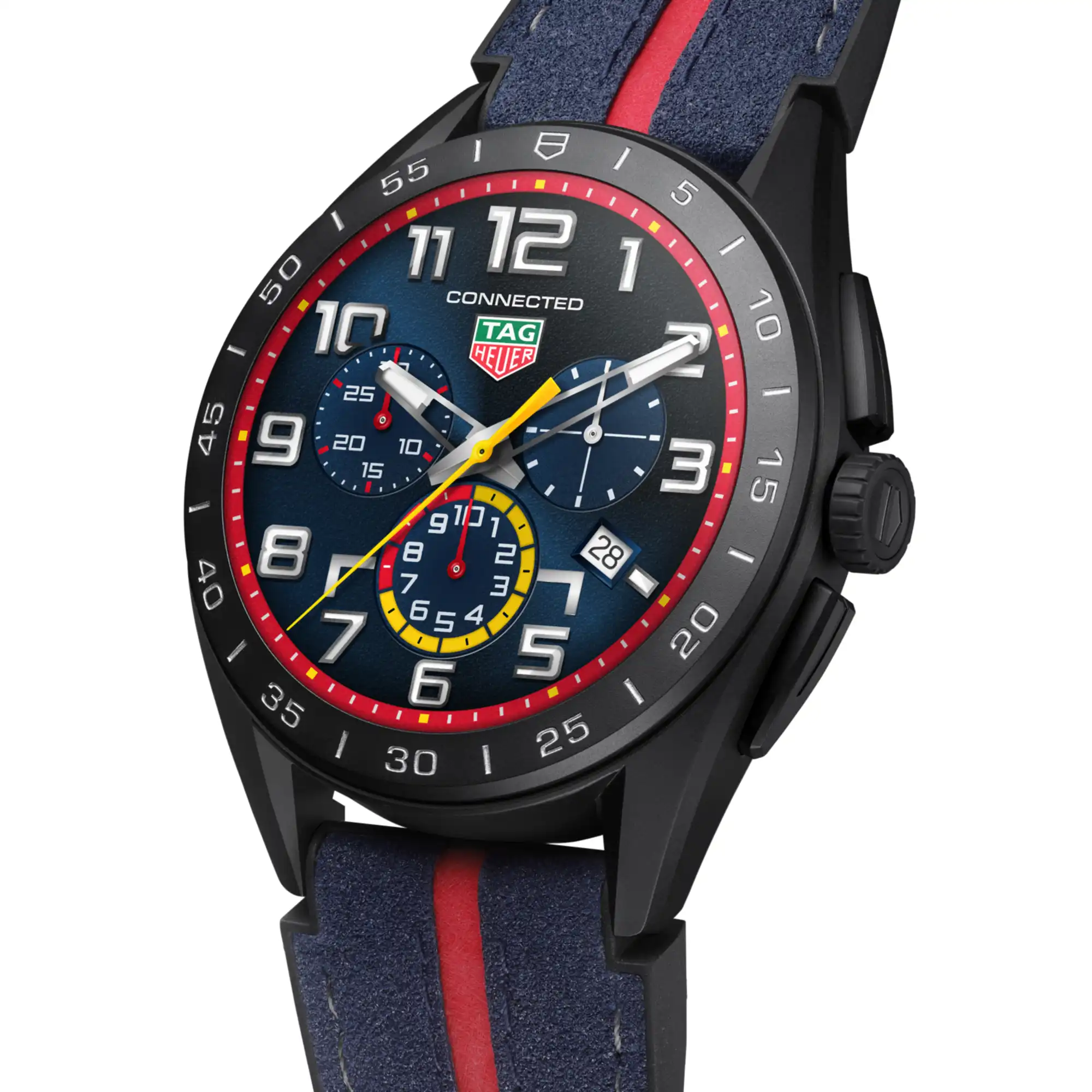 TAG Heuer Connected Calibre E4 x Oracle Red Bull Racing Edition - Titanium Case - 45 mm - Black & Blue Bi-Material Strap | TAG Heuer US